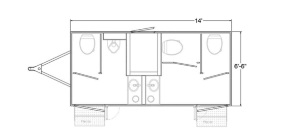 4 STATION 14' SEMI PRIVATE PORTABLE RESTROOM - Image 2