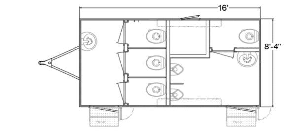 6 STATION 16' SEMI PRIVATE PORTABLE RESTROOM - Image 2